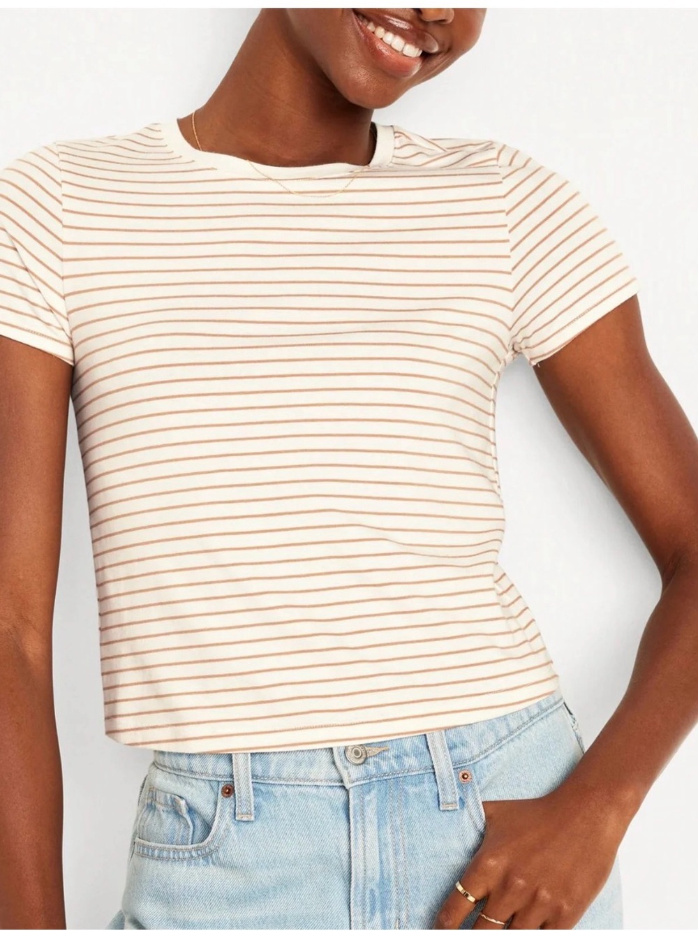 🐶 Old Navy brown/cream striped Bestee crew neck tee. Size M.